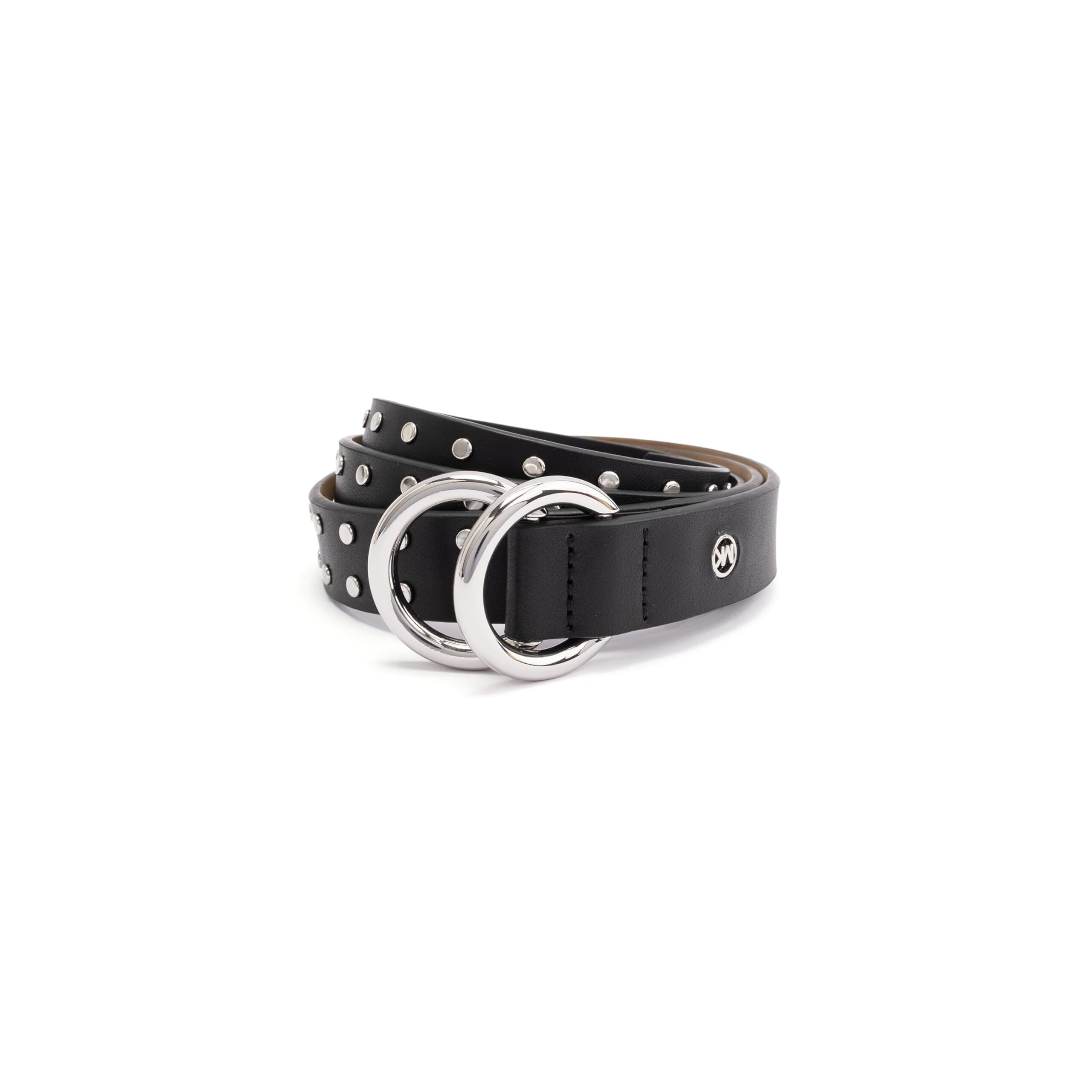 8156 Women's 1 Inch Double Ring Leather Belt With Studs, Fashion Accessory